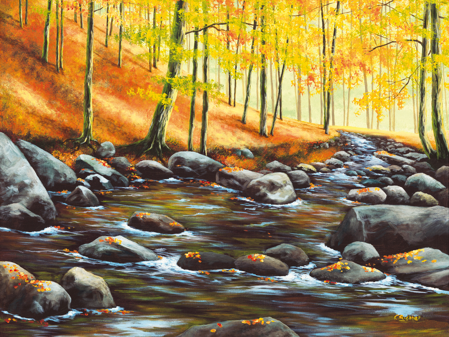 Flusslauf im Herbstwald